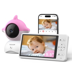 WUUK 4Mp Video Baby Monitor, 5.5-Inch Display, 360° Camera, Ai Face/rollover Detection, Night Vision, App Control, 3700Mah Battery, Sound/motion