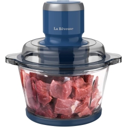 LA REVEUSE 7-Cup Food Processor, 300W Electric Chopper With Glass Bowl & 4 Bi-Level Blades (Blue)