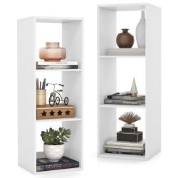 GYMAX 3-Cube Bookshelf Modern Vertical Bookcase W/ Back Guardrail & Anti-Tipping Kits