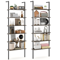 GYMAX 2 PCs 6-Tier Ladder Shelf 72 Inches Industrial Wall Mounted Bookshelf