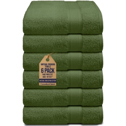 CANADIAN LINEN Imperial Hand Towels Set, 16”X27”, 6 Pack, Lightweight Quick Dry Soft Absorbent Cotton Towel for Kitchen, Gym, Pool Resort, Olive