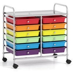 COSTWAY 12 Drawers Rolling Cart Storage Scrapbook Paper Studio Organizer Bins Macaron/white/light Pink/purple/pink/clear/gray/rainbow/multicolor/hot