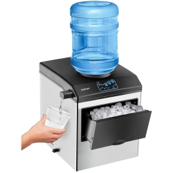 COSTWAY 2-In-1 Countertop Ice Maker & Water Dispenser, 48Lbs/day, 5Lbs Storage, Stainless Steel