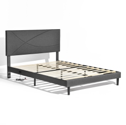 HOMY CASA Queen Size Platform Bed Frame With USB Ports Adjustable Led Light Strip Upholstered Headboard, 800 Lbs Support Easy Assembly No-Noise