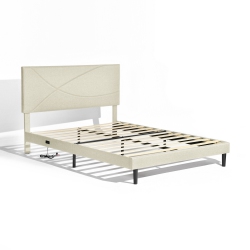 HOMY CASA Queen Size Platform Bed Frame With USB Ports Adjustable Led Light Strip Upholstered Headboard, 800 Lbs Support Easy Assembly No-Noise