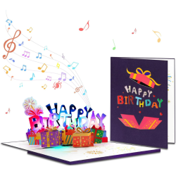 MEHIAZ Art 3D Pop Up Birthday Cards, Light And Music Happy Birthday Card, Musical & Led Lights Birthday Cards for Women Men Kids