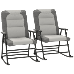 OUTSUNNY 2PC Patio Foldable Rocking Chair Set W/ Soft Padded Seat, Backrest, And Headrest for Park, Backyard, Garden, Light In Grey