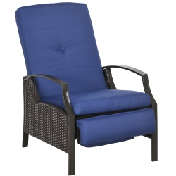 OUTSUNNY Pe Rattan Outdoor Recliner Chair, Wicker Patio Lounge Chair With Adjustable Backrest, Retractable Footrest And Cushion, Dark In Blue