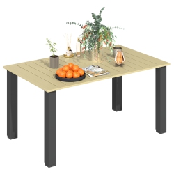 OUTSUNNY 59" Outdoor Dining Table \w Umbrella Hole for 6 People, Rectangle Patio Table \w Slatted Metal Tabletop, Steel Frame for Backyard Garden