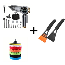 High-Power Car Vacuum Cleaner, 2-Pack Ice Scraper for Windshield, 6" Sponge Polishing Waxing Buffing Pads Kit