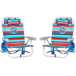 TOMMY BAHAMA Backpack Beach Chair, 2-Pack | 5-Position Adjustable | Padded Straps | Insulated Pouch | In Red