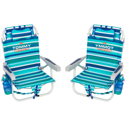 TOMMY BAHAMA Backpack Beach Chair, 2-Pack | 5-Position Adjustable | Padded Straps | Insulated Pouch | In Blue