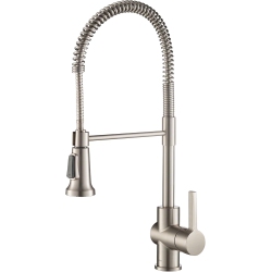 KRAUS Britt Single Handle Commercial Kitchen Faucet With Dual Function Sprayhead In All-Brite Spot Free Stainless Steel Finish