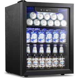 KISMILE 1.7 Cu.ft Beverage Refrigerator And Cooler, 68 Can Mini Fridge Glass Door, Digital Temperature Display for Soda, Beer Or Wine, for Home
