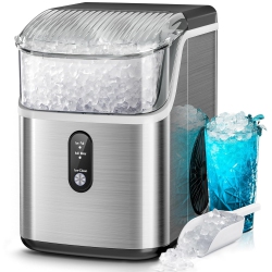 KISMILE Nugget Ice Makers Countertop, Portable Ice Maker Machine \w Crushed Ice, 35Lbs/day, Self-Cleaning Countertop Ice Machine - Stainless Steels