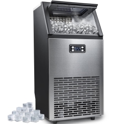 KISMILE Commercial Ice Maker Machine, 100Lbs/day, 45 Cubes/batch In 11-20 Mins, Stainless Steel Freestanding Ice Maker, Water Inlet Modes for Home