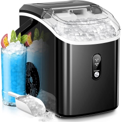KISMILE Nugget Ice Makers Countertop, Portable Sonic, 35Lbs/24H, Pebble Ice Maker \w Self-Cleaning/one-Click Operation, Crushed Ice Maker for Home -