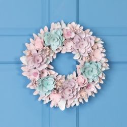 NORTHLIGHT Wooden Floral Artificial Spring Wreath With Thistles - 13.5" - Pink And In Blue