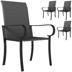 OUTSUNNY Patio Dining Chairs Set Of 4, Outdoor Pe Rattan Armchairs \w Steel Frame, Indoor Outdoor All Weather Wicker Chairs for Garden, Backyard