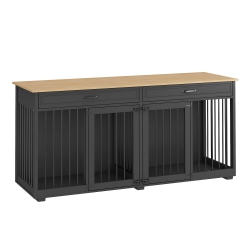 HOMSEE Large Double-Door Dog Crate Cabinet With Drawers And Spacious Compartments (72.4" W X 23.6" D X 33.6" H) In Black