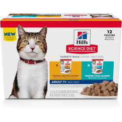 PRIME MADE Hill's Science Diet Senior 7+ Canned Cat Food Pouch Variety Pack, Chicken And Tuna 2.8 OZ Pouch, 12 Pack