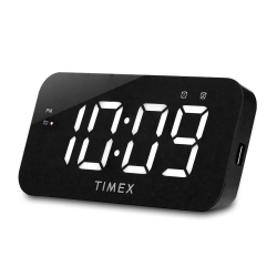 TIMEX Dual Alarm Clock With Large Led Display, USB Charging And Battery Backup - T1320 In Black