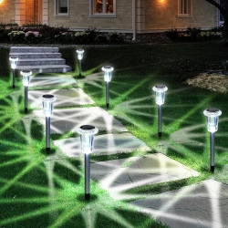 Solar Outdoor Lights, 10 Pack Waterproof Stainless Steel Solar Stake Lights for Pathway Garden Yard Path Walkway Driveway Lawn Patio Outside Decor, Cool