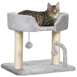 PAWHUT Cat Tree, 16.5" Small Cat Tower Condo for Indoor Cats With Sisal Scratching Posts, Top Perch, Dangling Balls, Cat Activity Centre, Light