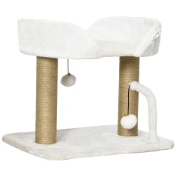 PAWHUT Cat Tree, 16.5" Small Cat Tower Condo for Indoor Cats With Jute Scratching Posts, Top Perch, Dangling Balls, Cat Activity Centre In White