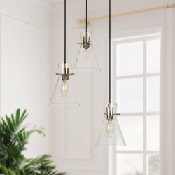 UOLFIN 3 -Light 14.5-In Polished Brass Cluster With Seeded Glass Shade Modern/contemporary Glam Linear Medium Hanging Pendant Light In Gold