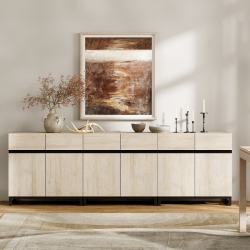 WAMPAT 3 In 1 Sideboard Buffet Cabinet, 94.5" Kitchen Storage Cabinet \w Adjustable Shelf & Doors, Modern Coffee Bar Wood Credenza for Dining Room