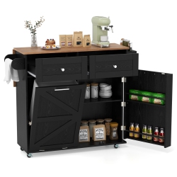 COSTWAY Rolling Kitchen Island Kitchen Island Cart With Drop Leaf Trash Can Cabinet