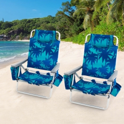 COSTWAY 2-Pack Folding Backpack Beach Chair 5-Position Outdoor Reclining Chairs With Pillow