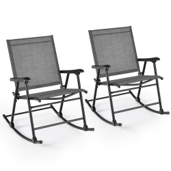 COSTWAY 2 PCs Patio Folding Rocking Chair Heavy-Duty Metal Frame Rockers Outdoor