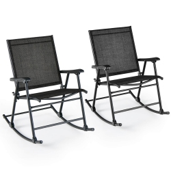 COSTWAY 2 PCs Patio Folding Rocking Chair Heavy-Duty Metal Frame Rockers Outdoor