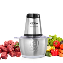 VEVOR Electric Meat Grinder Food Processor, 400W With 4-Wing Stainless Steel Blades, 8 Cup Stainless Steel Bowl, 2 Speeds