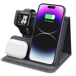 ALPHA DIGITAL 3-In-1 Leather 18W Wireless Charger - Smartphone, Earbuds & Smartwatch