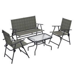 OUTSUNNY Outdoor 4 Pieces Patio Furniture Set \w Foldable Armchairs And Loveseat, Small Patio Coffee Set \w Glass Top Table for Backyard Lawn Porch