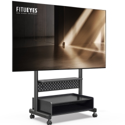 FITUEYES Tv Stand With Storage And Wheels for 40 to 85 Inch Led Lcd Flat Screen, Corner Tv Stand Mount With Peg Board & Cabinet Storage