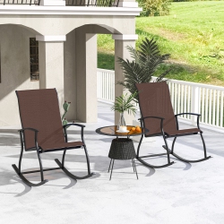 COSTWAY 2 PCs Outdoor Rocking Chairs With Breathable Backrest Smooth Safe Rocking Design In Brown