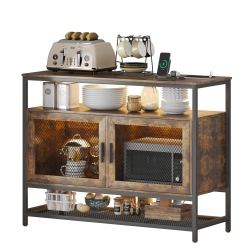 VLSRKA Sideboard Buffet Cabinet \w Charging Station, Auto-Sensor 20 Color Lights Console Table \w Storage, Touch Control Console Coffee Bar Table For