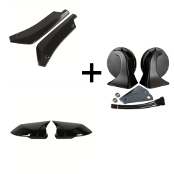 Universal Car Modified Rear Bumper Canard Diffuser, 12V Dual-Tone Electric Snail Horn Kit, Gloss Rearview Mirror Cap Cover for Enhanced Style and Functionality