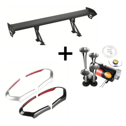 Universal 43" GT Style Spoiler, 110DB Air Horn Kit, 2pcs ABS Steering Wheel Cover Trim