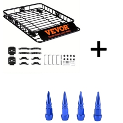 Heavy Duty Roof Rack Cargo Basket & Aluminum Alloy Tire Valve Stem Covers