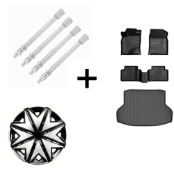 4pcs Aluminum Alloy Tire Valve Extension Rods, 4pcs Starfish Rim Covers, All-Weather TPE Floor Mats & Cargo Liner for 2016-2021 Civic Sedan & 2017-2021 Civic Si