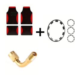 20" Wheel Rim Cover with Guard Tape, 90° Brass Tire Valve Extension, Universal Fit Colorful Automotive Floor Mats Set