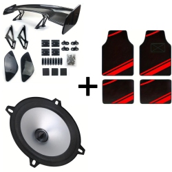 57" Adjustable GT Rear Spoiler, 2pcs Car Horn, Universal Fit Colorful Floor Mats Set