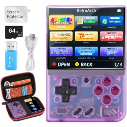 MIYOO Mini Plus, Retro Game Console \w 64G Tf Card, Support 10000+Games, 3.5-Inch Portable Rechargeable Open Source Game Console Emulator \w Storage