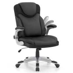COSTWAY Ergonomic Office Chair Pu Leather Executive Swivel With Flip-Up Armrests