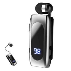 MYACUC Lavalier Business Bluetooth Headphone, Led Digital Display, Noise Cancelling Mic Retractable Wireless Earphones